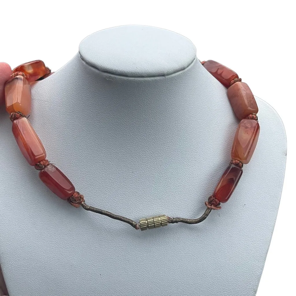 Vintage Carnelian Agate 24 Necklace Womens Chunky Statement Gem Piece