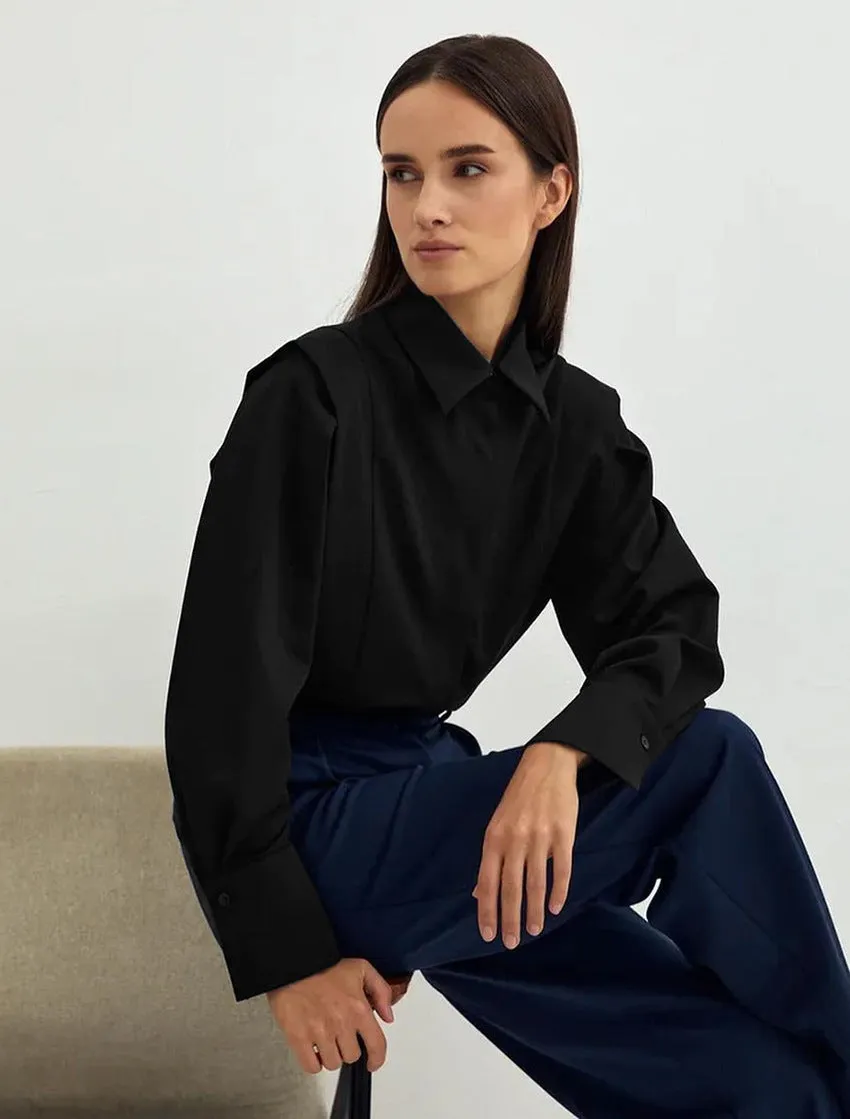 Women's Solid Color Shirt, American Collar
